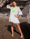 Vestido Bata Federica Bordado Verde Neon