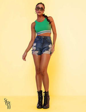 Cropped Sports Canelado Verde Bandeira
