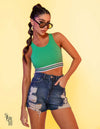 Cropped Sports Canelado Verde Bandeira