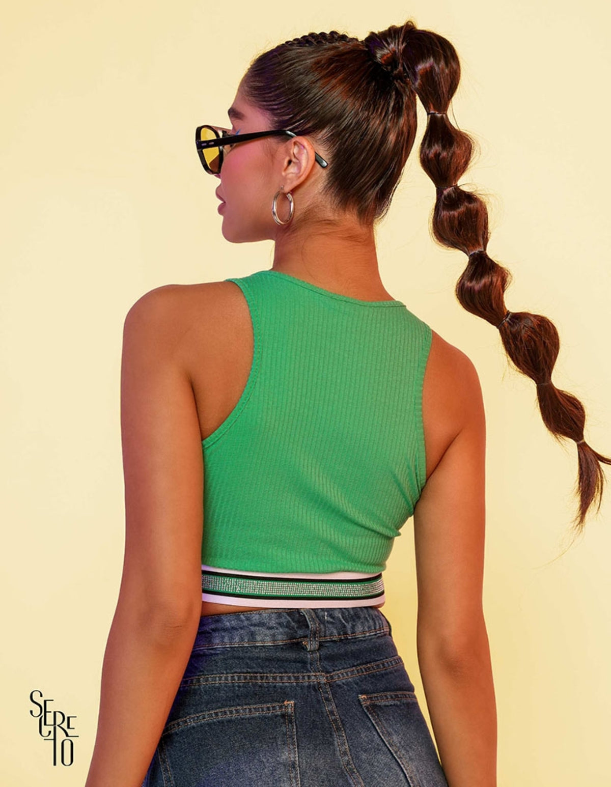 Cropped Sports Canelado Verde Bandeira