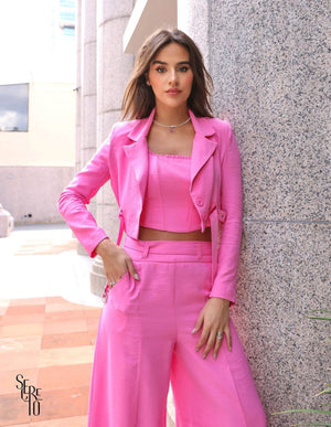 Blazer Cropped Addison Cinto Rosa