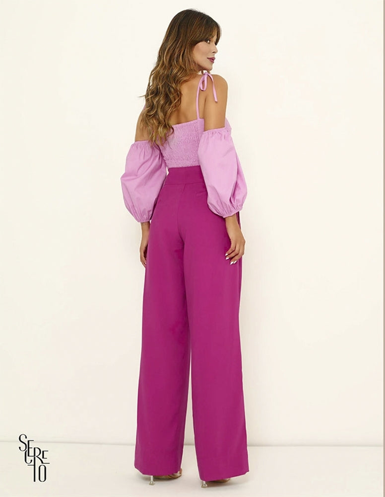 Calça Pantalona Mirela Botões Rosa