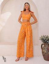 Conjunto Bordado Linho Helena Tangerina