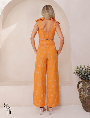 Conjunto Bordado Linho Helena Tangerina