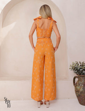 Conjunto Bordado Linho Helena Tangerina