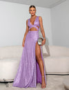Vestido Longo Paetê Dominique Lilás