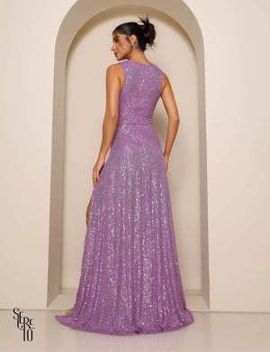 Vestido Longo Paetê Dominique Lilás