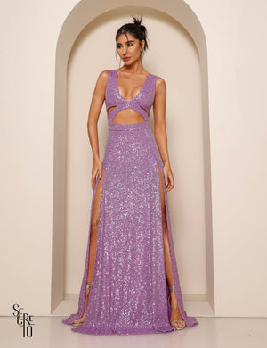 Vestido Longo Paetê Dominique Lilás