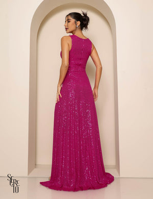 Vestido Longo Paetê Dominique Pink
