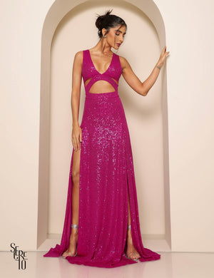 Vestido Longo Paetê Dominique Pink