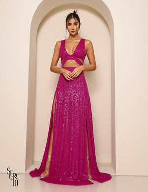 Vestido Longo Paetê Dominique Pink