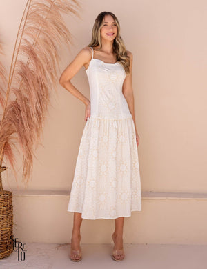 Vestido Longo Linho Bordado Natural