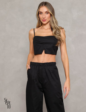 Conjunto Calça e Cropped Gina Preto