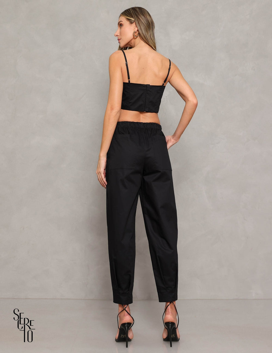 Conjunto Calça e Cropped Gina Preto