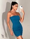 Vestido Curto sem Alça Cissa Turquesa