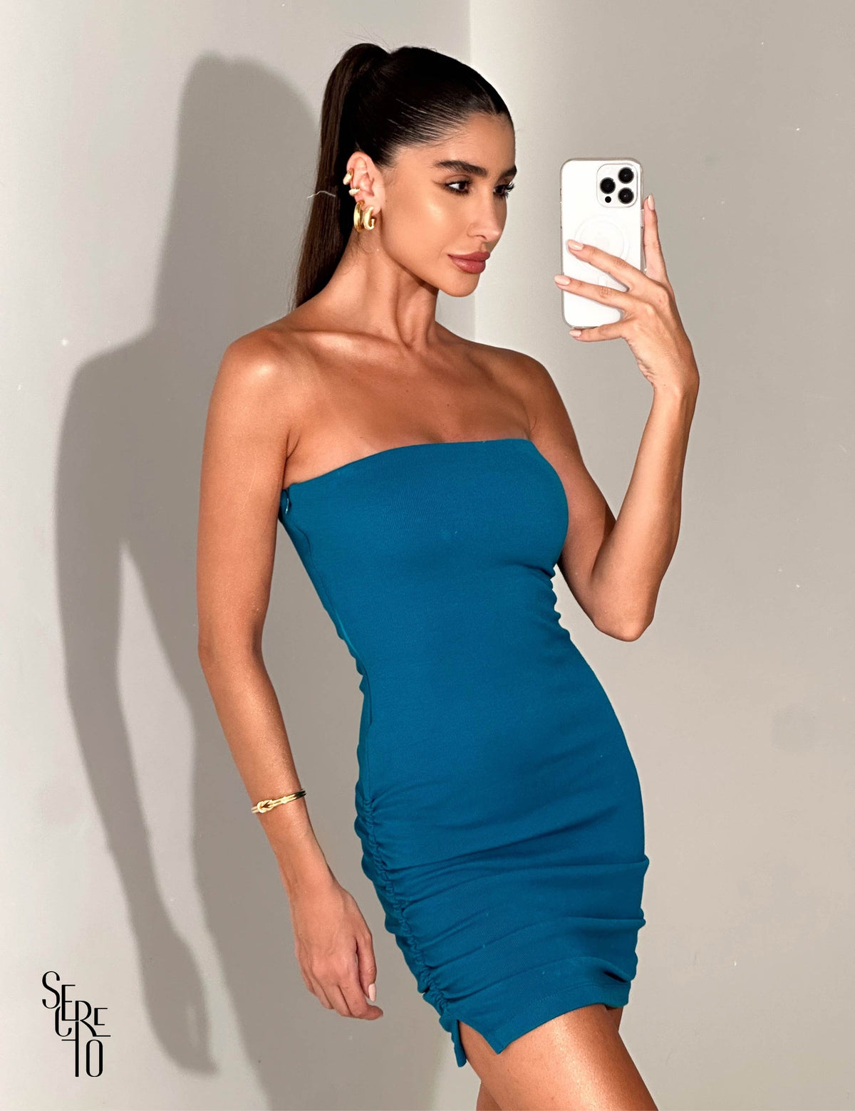 Vestido Curto sem Alça Cissa Turquesa