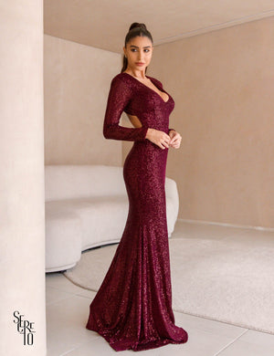 Vestido Longo Paetê Maeve Vinho