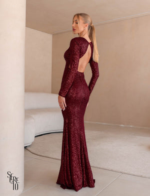 Vestido Longo Paetê Maeve Vinho