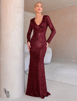 Vestido Longo Paetê Maeve Vinho