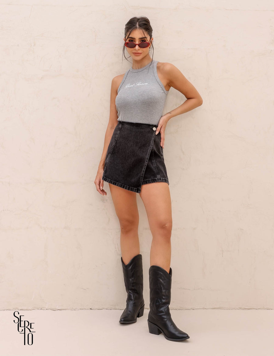 Short-saia Jeans Stepy Preto