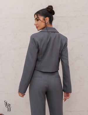 Blazer Cropped Alfaiataria Rox Cinza
