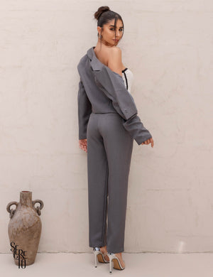 Blazer Cropped Alfaiataria Rox Cinza