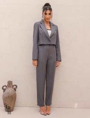 Blazer Cropped Alfaiataria Rox Cinza