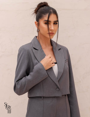 Blazer Cropped Alfaiataria Rox Cinza