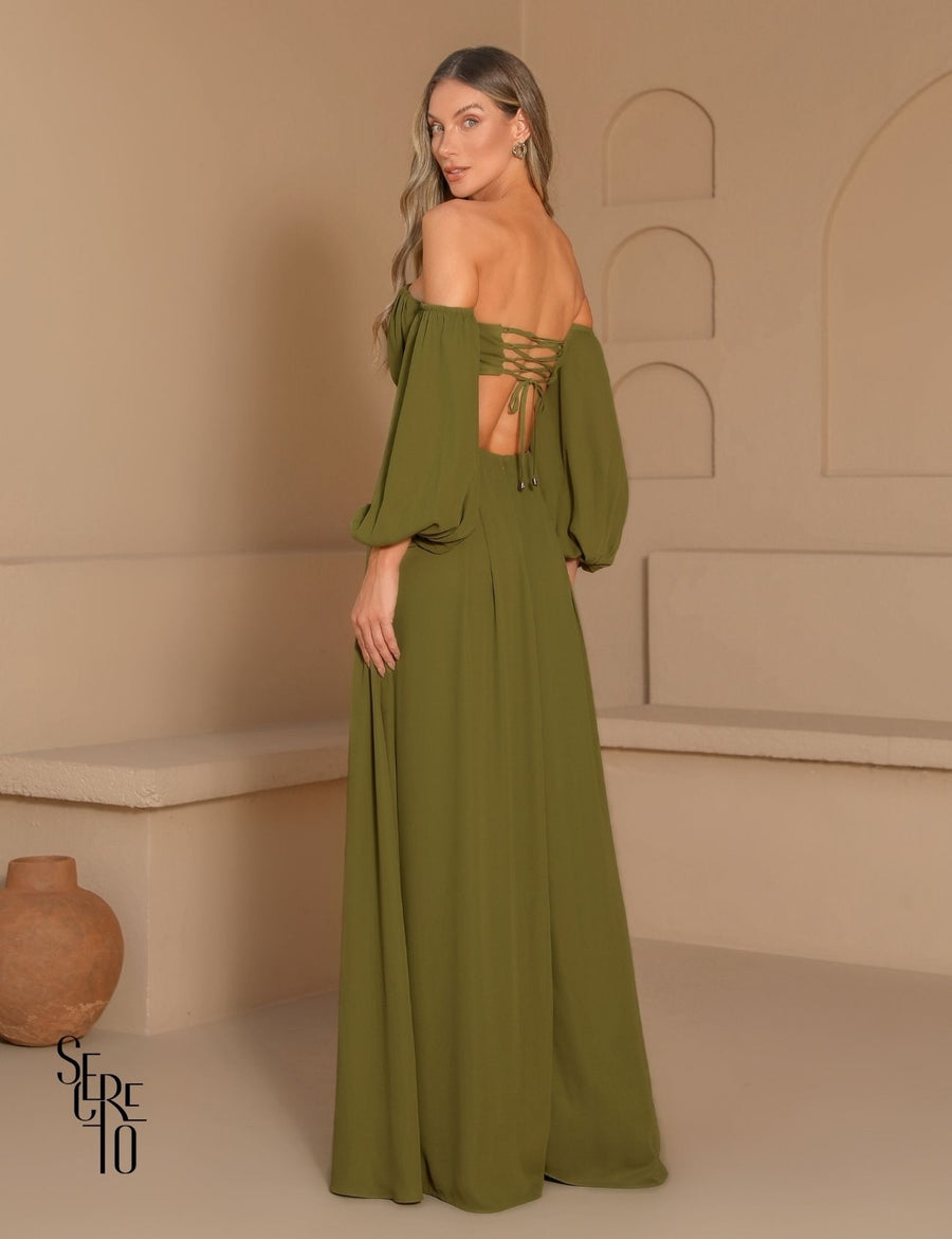 Vestido Longo Ciganinha Livia Verde Oliva