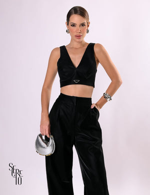 Top Couro Velvet Kim Preto