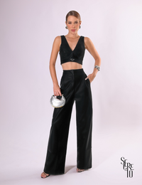 Calça Couro Velvet Briana Preto