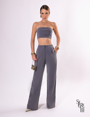 Top T.Q.C Couro Velvet Viz Cinza