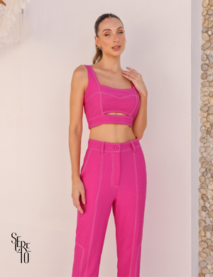 Conjunto Cropped e Calça Lina Rosa