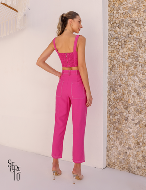 Conjunto Cropped e Calça Lina Rosa