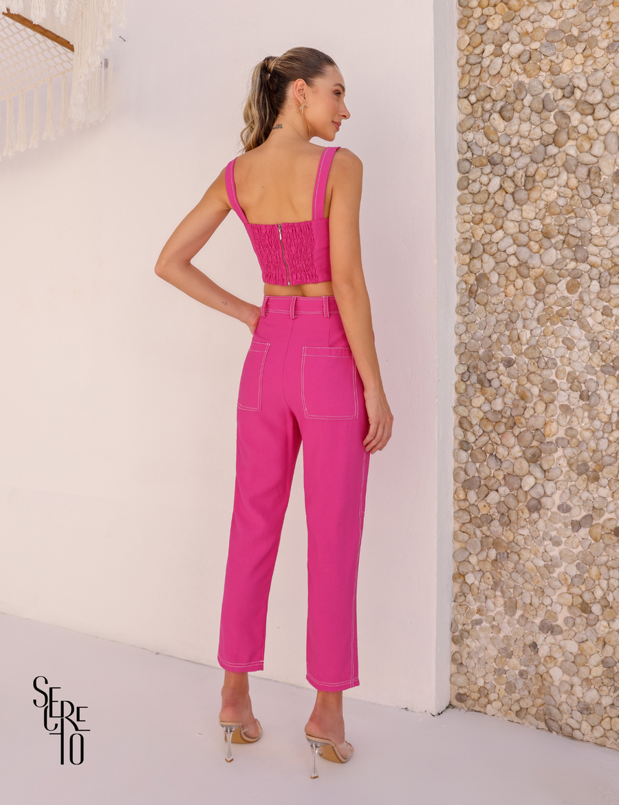Conjunto Cropped e Calça Lina Rosa