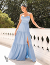 Vestido longo busto franzido azul claro Kethe