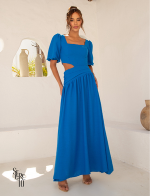 Vestido manga bufante Yasmine azul