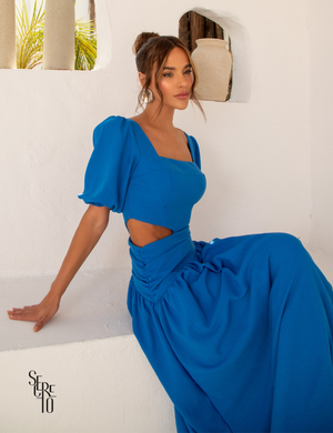 Vestido manga bufante Yasmine azul
