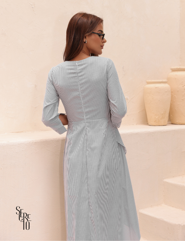 Secreto Vestido Longo Listrado Mulet Floriada Preto
