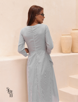Secreto Vestido Longo Listrado Mulet Floriada Preto
