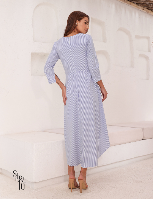 Secreto Vestido Longo Listrado Mulet Azul