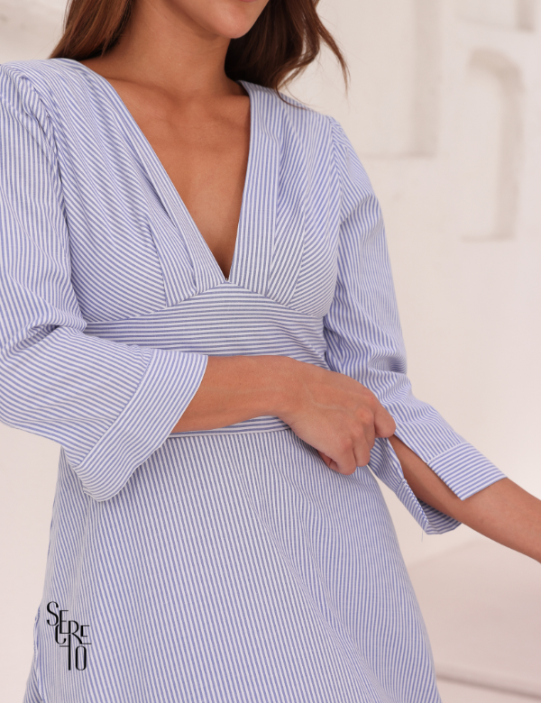 Secreto Vestido Longo Listrado Mulet Azul