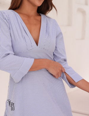 Secreto Vestido Longo Listrado Mulet Azul