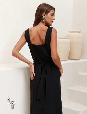 Secreto Vestido Midi Bolsos Amabilly Preto