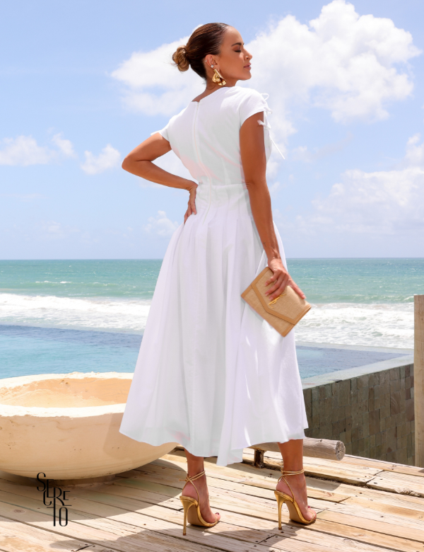 Secreto Vestido Midi Voil com Pregas Duda Off White