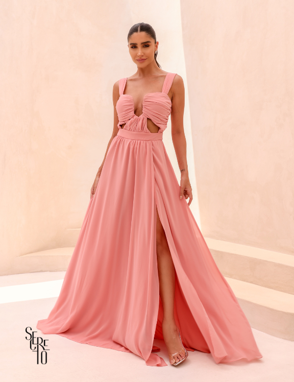 Secreto Vestido Longo Busto franzido Francine Rosê