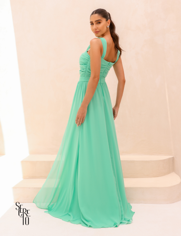 Secreto Vestido Longo Busto franzido Francine Verde Tiffany