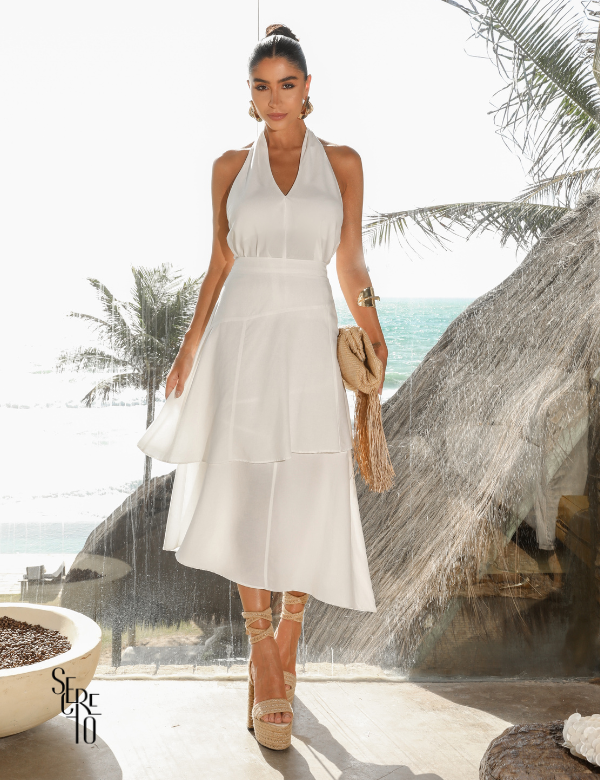 Secreto Conjunto Blusa e Saia Assimétrica Maia Branco