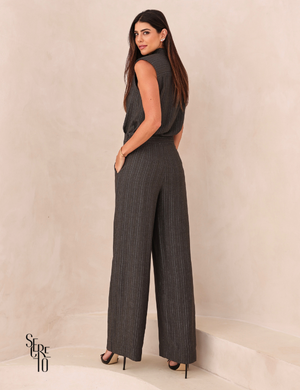 Conjunto Blusa e Calça Risca de Giz Xuan Preto