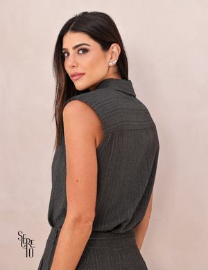 Conjunto Blusa e Calça Risca de Giz Xuan Preto